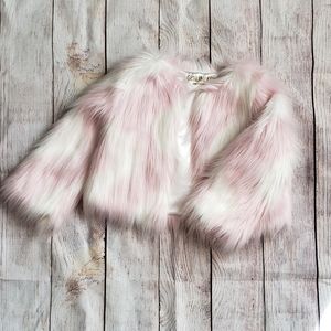 Pink and White Faux Fur Coat